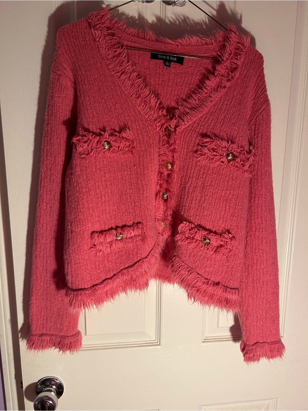 Sara & Belle Pink Fringe-Trim Cardigan